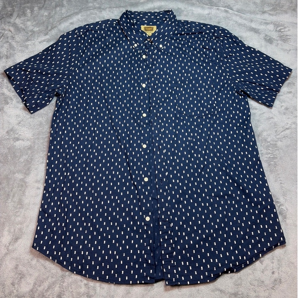 Foundry Supply Co Mens XLT Navy Blue Pineapple Print Short Sleeve Button Down